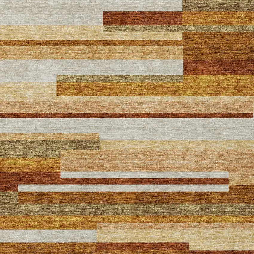 Orange Copper And Taupe Striped Washable Indoor Outdoor Area Rug Photo 4