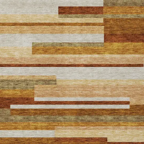 Orange Copper And Taupe Striped Washable Indoor Outdoor Area Rug Photo 4