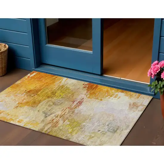 Orange Copper And Terra Cotta Abstract Washable Indoor Outdoor Area Rug Photo 1