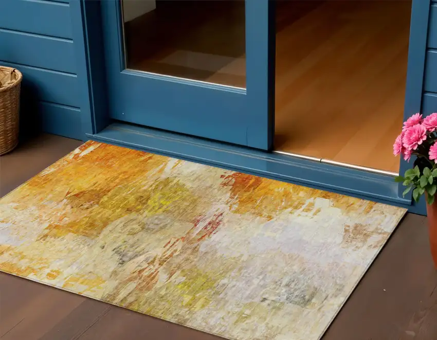Orange Copper And Terra Cotta Abstract Washable Indoor Outdoor Area Rug Photo 1