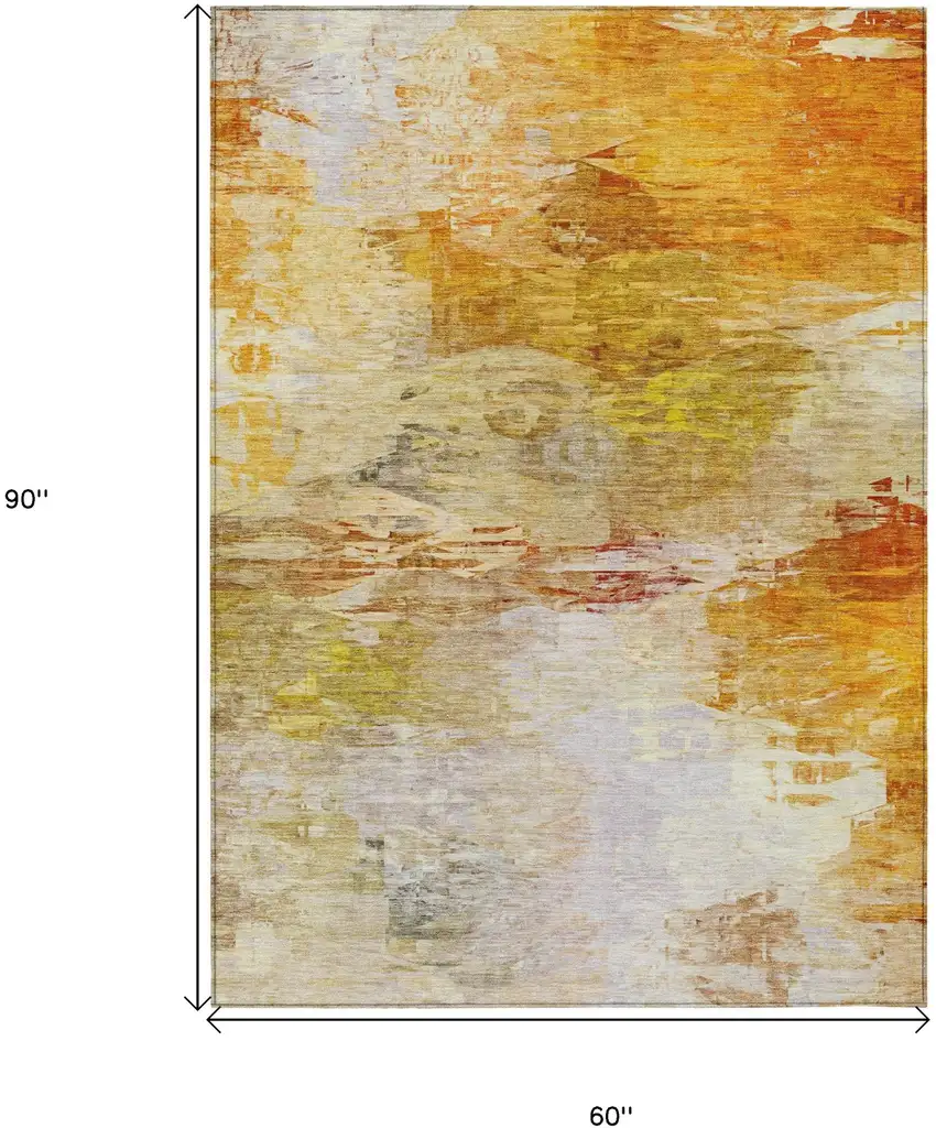 Orange Copper And Terra Cotta Abstract Washable Indoor Outdoor Area Rug Photo 3