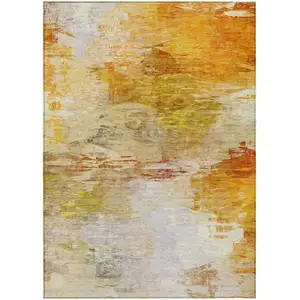 Photo of Orange Copper And Terra Cotta Abstract Washable Indoor Outdoor Area Rug