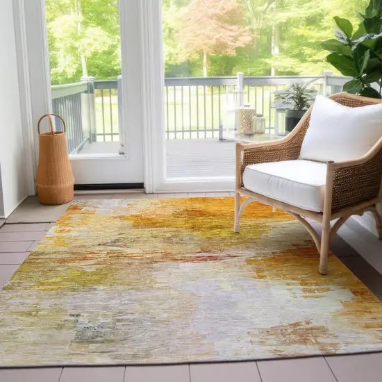 Orange Copper And Terra Cotta Abstract Washable Indoor Outdoor Area Rug Photo 9