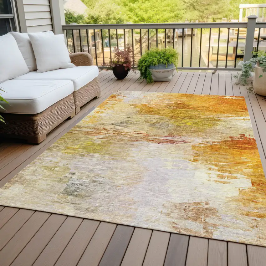 Orange Copper And Terra Cotta Abstract Washable Indoor Outdoor Area Rug Photo 7