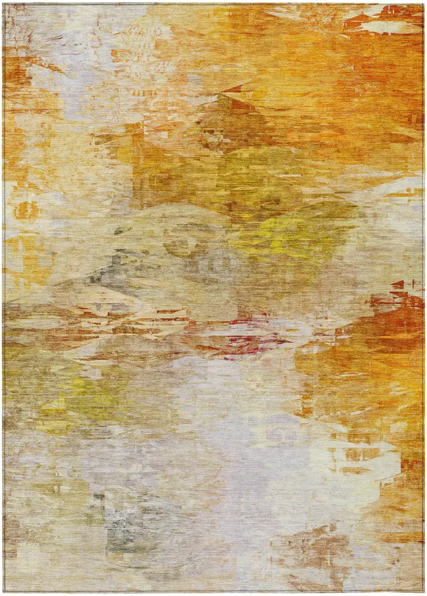 Orange Copper And Terra Cotta Abstract Washable Indoor Outdoor Area Rug Photo 2
