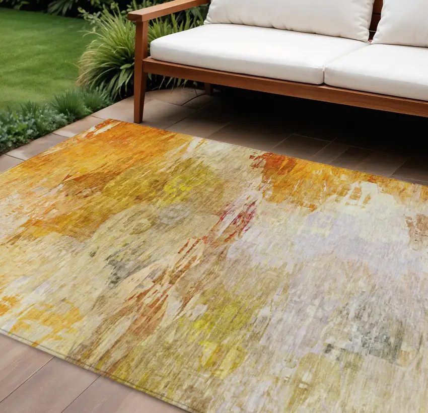 Orange Copper And Terra Cotta Abstract Washable Indoor Outdoor Area Rug Photo 1
