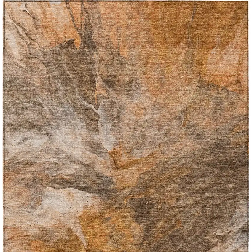 Orange Copper And Terra Cotta Abstract Washable Indoor Outdoor Area Rug Photo 6