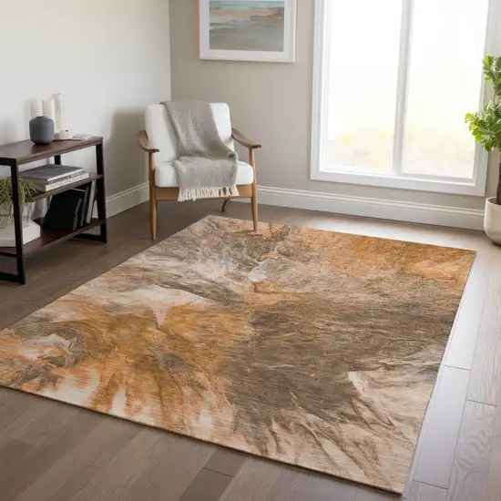 Orange Copper And Terra Cotta Abstract Washable Indoor Outdoor Area Rug Photo 8