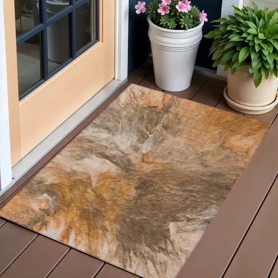 Orange Copper And Terra Cotta Abstract Washable Indoor Outdoor Area Rug Photo 1