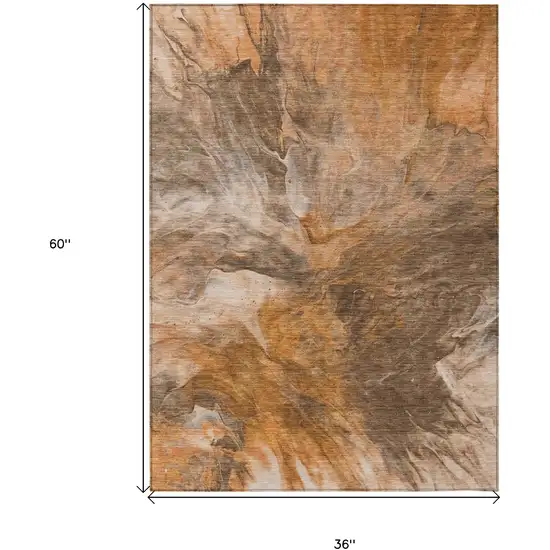Orange Copper And Terra Cotta Abstract Washable Indoor Outdoor Area Rug Photo 3