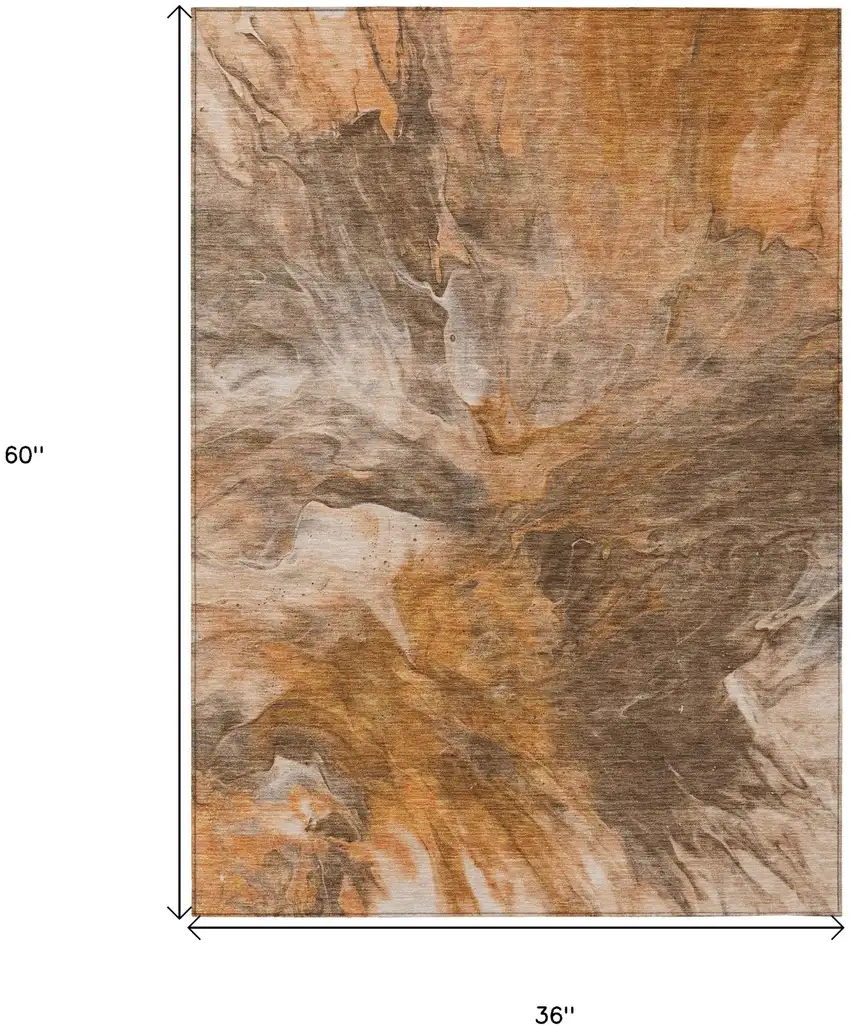 Orange Copper And Terra Cotta Abstract Washable Indoor Outdoor Area Rug Photo 3