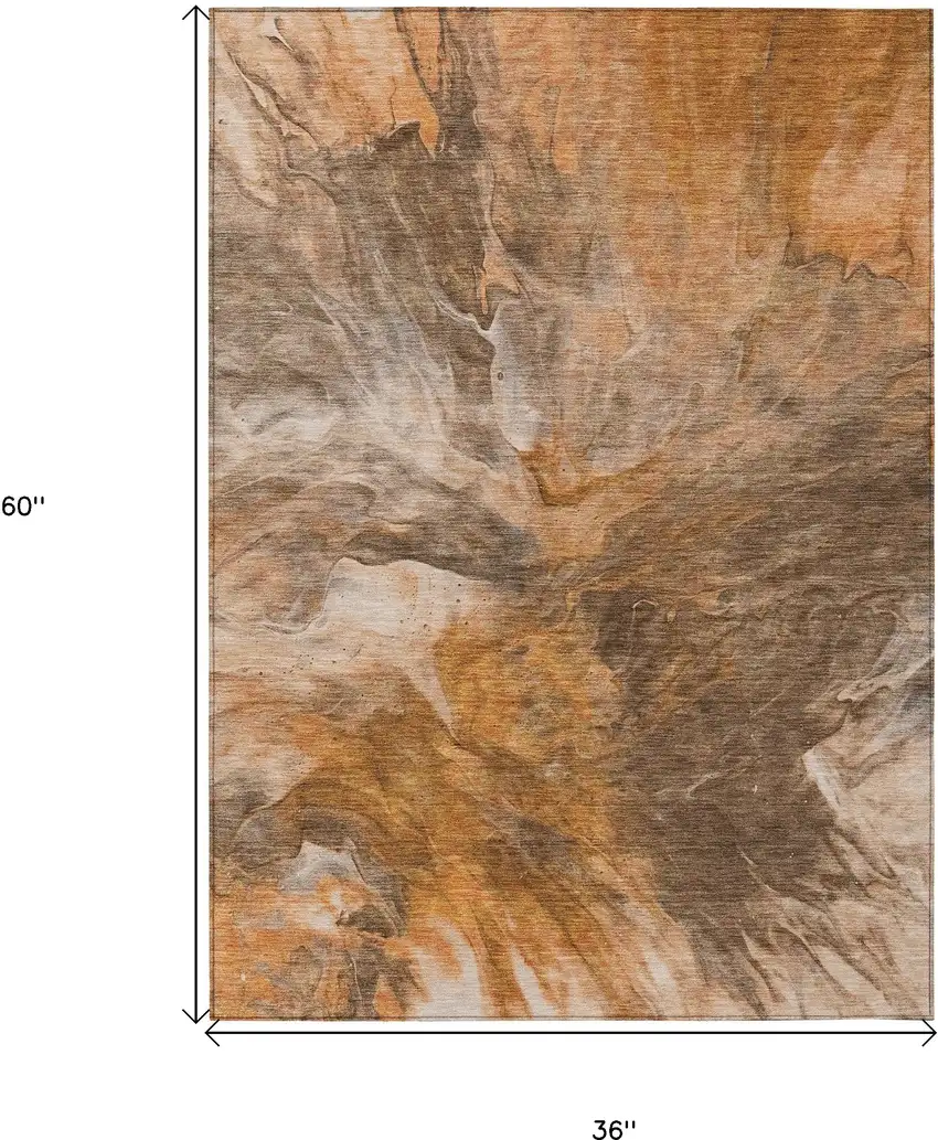 Orange Copper And Terra Cotta Abstract Washable Indoor Outdoor Area Rug Photo 3