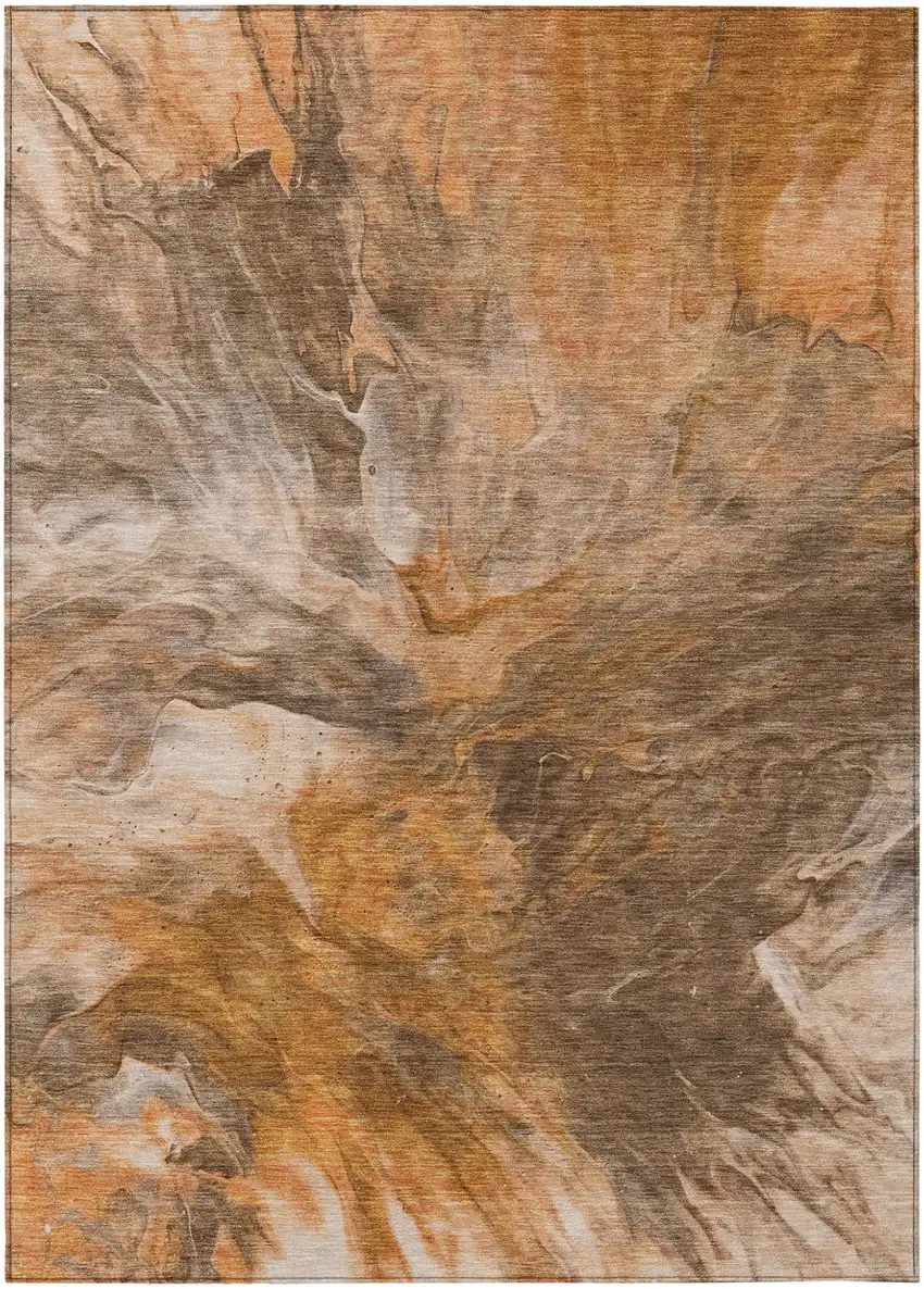 Orange Copper And Terra Cotta Abstract Washable Indoor Outdoor Area Rug Photo 2
