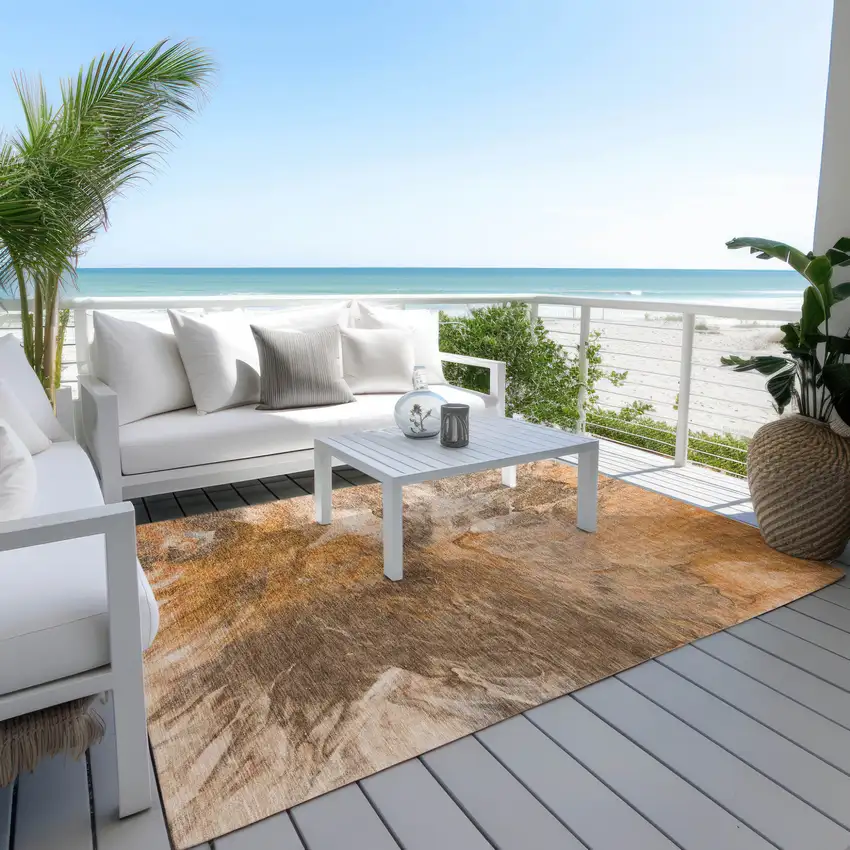 Orange Copper And Terra Cotta Abstract Washable Indoor Outdoor Area Rug Photo 9