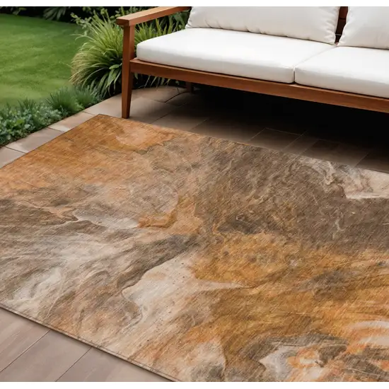 Orange Copper And Terra Cotta Abstract Washable Indoor Outdoor Area Rug Photo 1