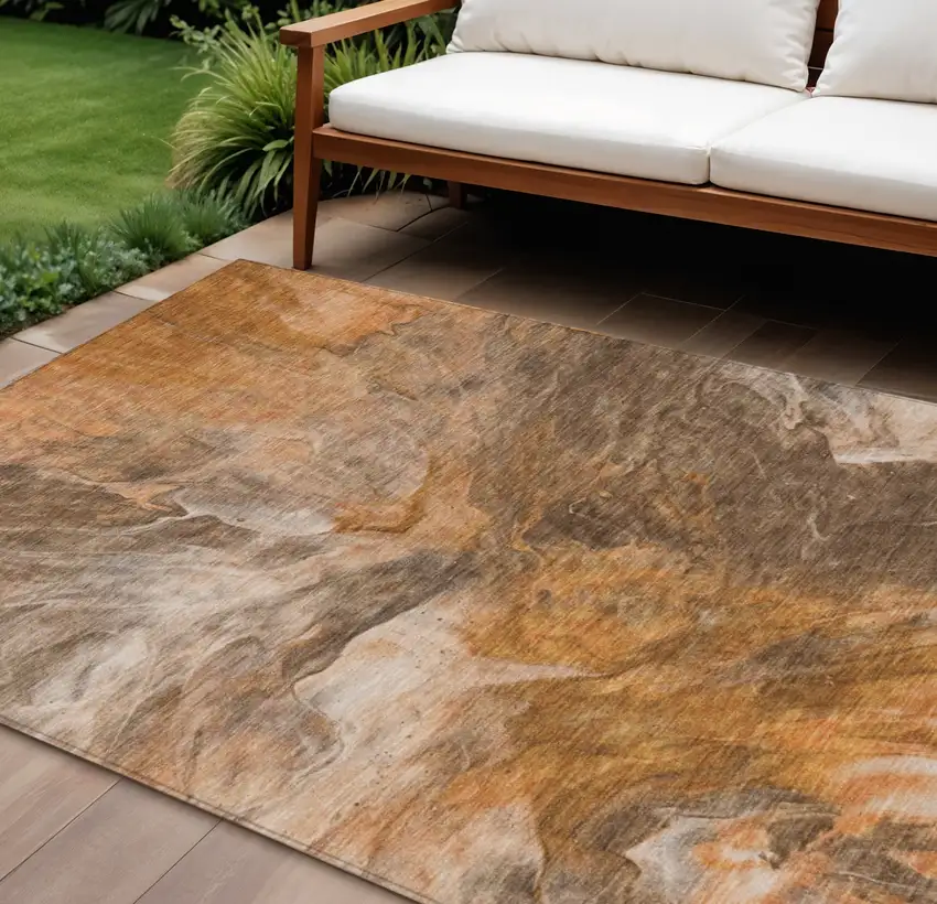 Orange Copper And Terra Cotta Abstract Washable Indoor Outdoor Area Rug Photo 1