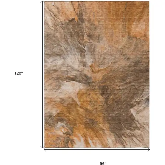 Orange Copper And Terra Cotta Abstract Washable Indoor Outdoor Area Rug Photo 3