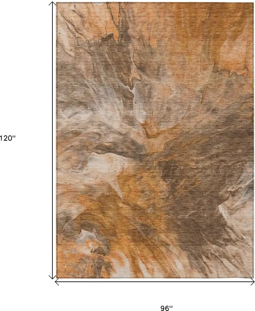 Orange Copper And Terra Cotta Abstract Washable Indoor Outdoor Area Rug Photo 3