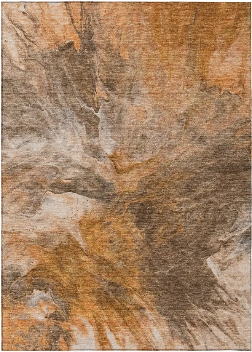 Orange Copper And Terra Cotta Abstract Washable Indoor Outdoor Area Rug Photo 1