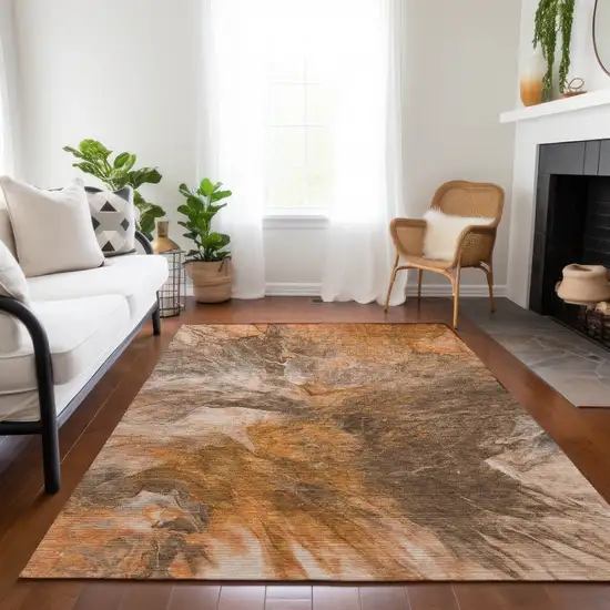 Orange Copper And Terra Cotta Abstract Washable Indoor Outdoor Area Rug Photo 8