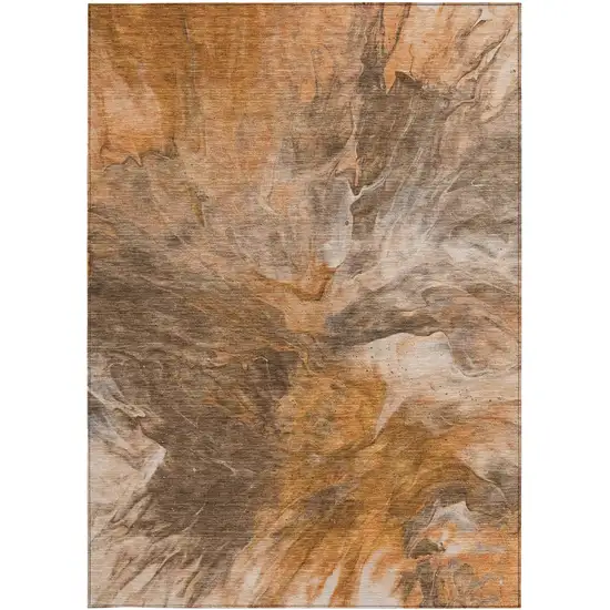 Orange Copper And Terra Cotta Abstract Washable Indoor Outdoor Area Rug Photo 5