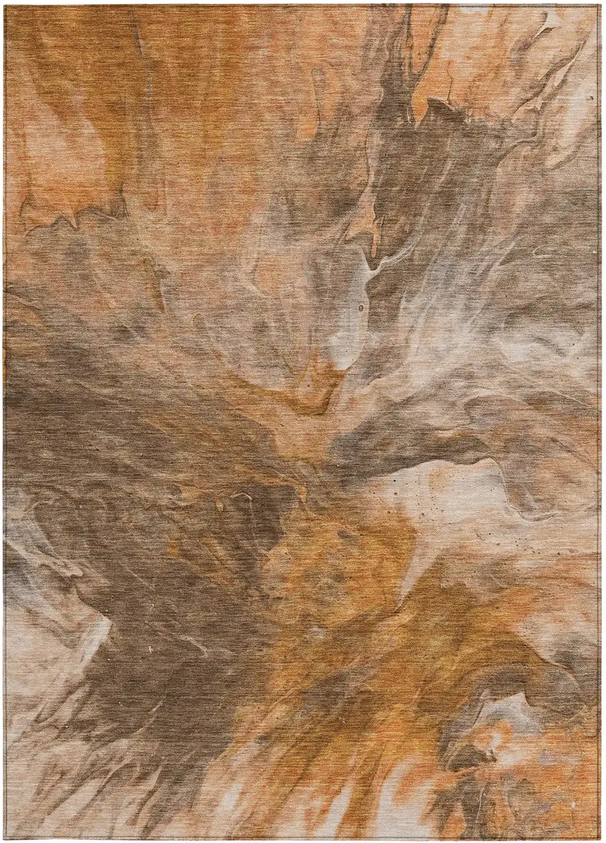 Orange Copper And Terra Cotta Abstract Washable Indoor Outdoor Area Rug Photo 5