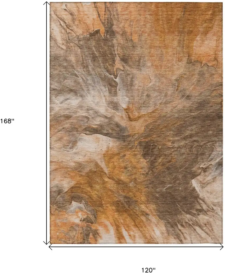 Orange Copper And Terra Cotta Abstract Washable Indoor Outdoor Area Rug Photo 3