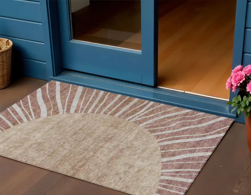 Orange Copper And Terra Cotta Abstract Washable Indoor Outdoor Area Rug Photo 1