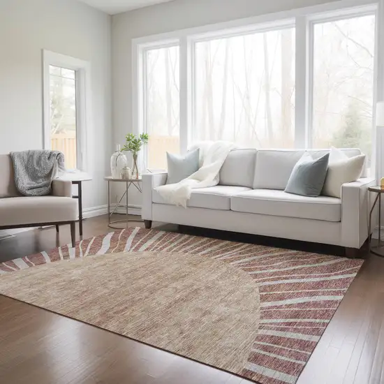 Orange Copper And Terra Cotta Abstract Washable Indoor Outdoor Area Rug Photo 9