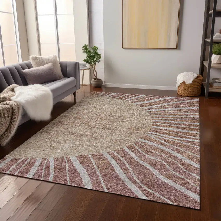 Orange Copper And Terra Cotta Abstract Washable Indoor Outdoor Area Rug Photo 8