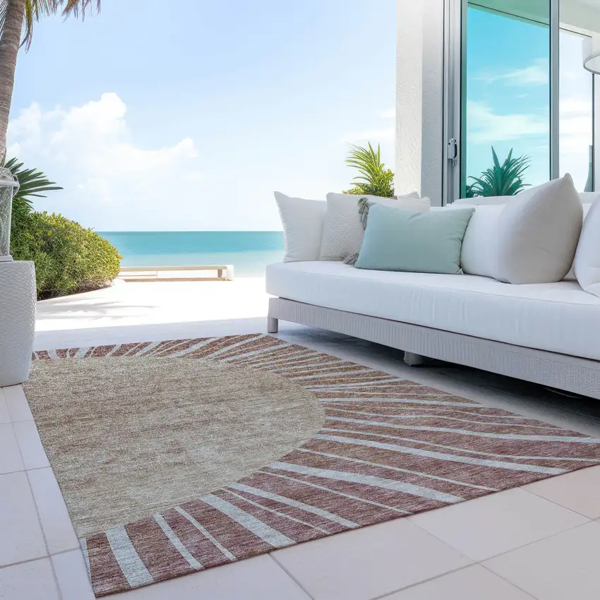 Orange Copper And Terra Cotta Abstract Washable Indoor Outdoor Area Rug Photo 9