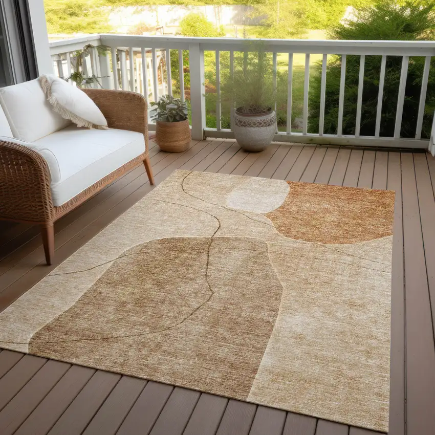 Orange Copper And Terra Cotta Abstract Washable Indoor Outdoor Area Rug Photo 9