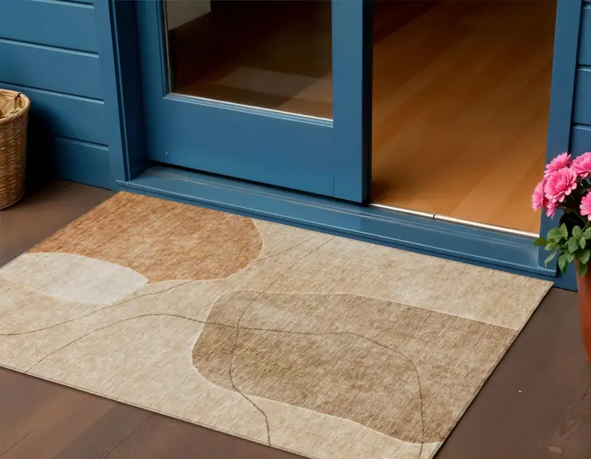Orange Copper And Terra Cotta Abstract Washable Indoor Outdoor Area Rug Photo 1