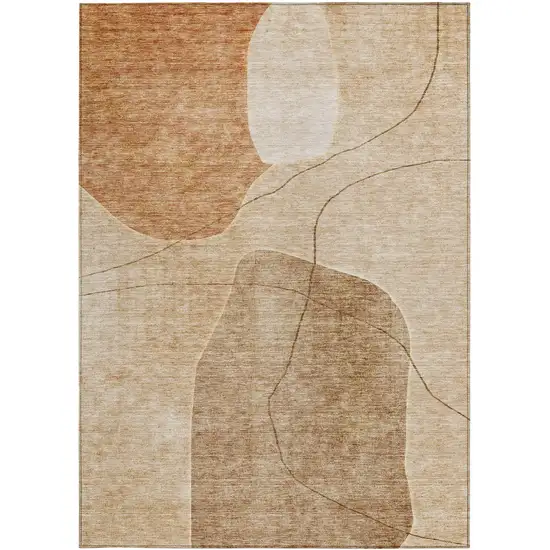 Orange Copper And Terra Cotta Abstract Washable Indoor Outdoor Area Rug Photo 6