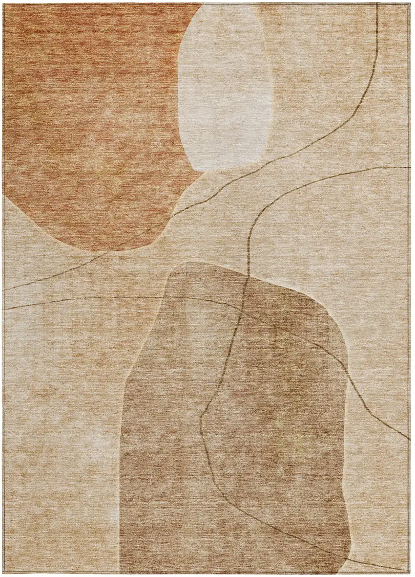 Orange Copper And Terra Cotta Abstract Washable Indoor Outdoor Area Rug Photo 6
