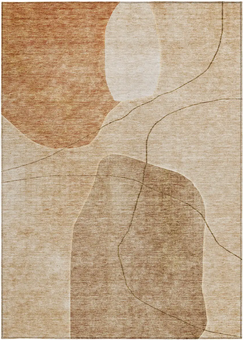 Orange Copper And Terra Cotta Abstract Washable Indoor Outdoor Area Rug Photo 6