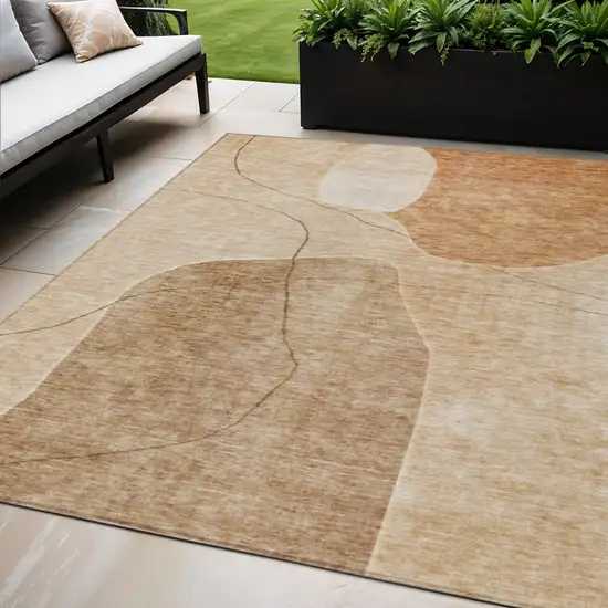Orange Copper And Terra Cotta Abstract Washable Indoor Outdoor Area Rug Photo 1