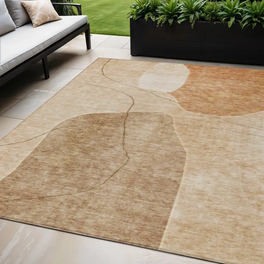Orange Copper And Terra Cotta Abstract Washable Indoor Outdoor Area Rug Photo 1