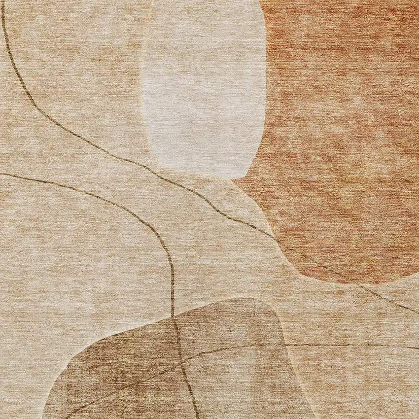 Orange Copper And Terra Cotta Abstract Washable Indoor Outdoor Area Rug Photo 6