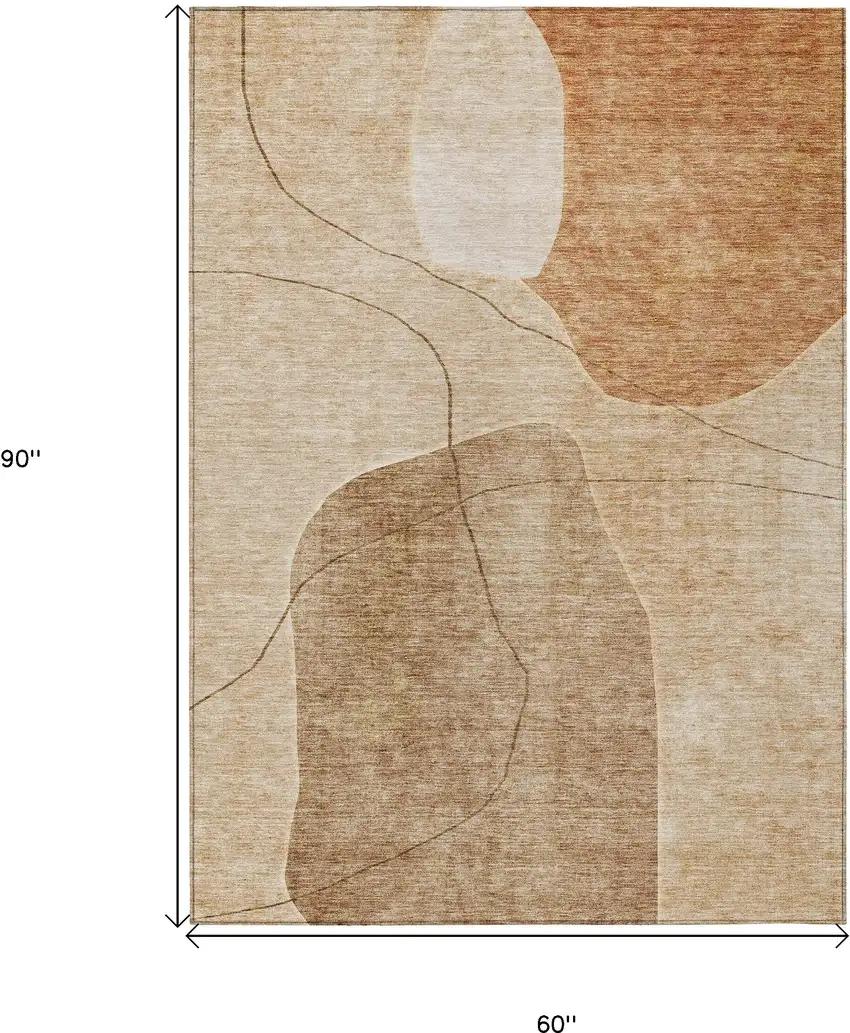 Orange Copper And Terra Cotta Abstract Washable Indoor Outdoor Area Rug Photo 3