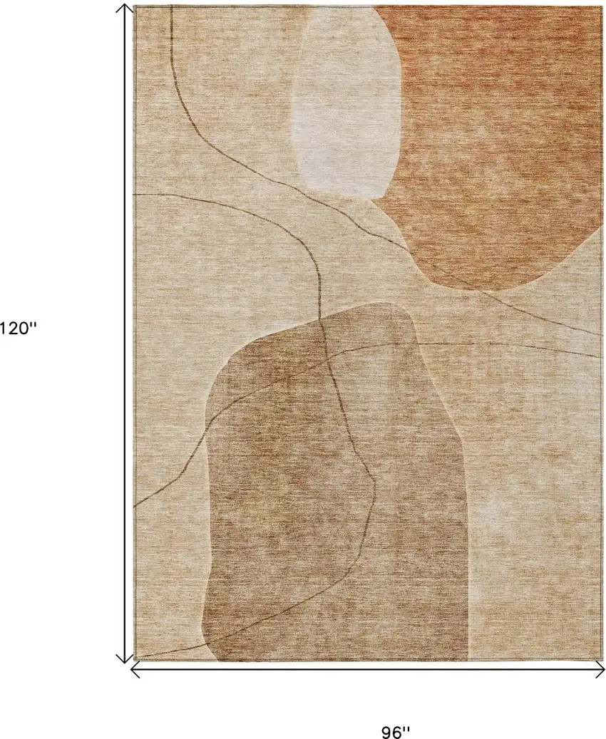Orange Copper And Terra Cotta Abstract Washable Indoor Outdoor Area Rug Photo 3