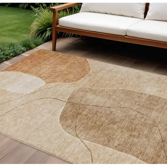 Orange Copper And Terra Cotta Abstract Washable Indoor Outdoor Area Rug Photo 1