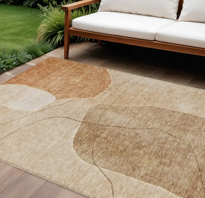 Orange Copper And Terra Cotta Abstract Washable Indoor Outdoor Area Rug Photo 1