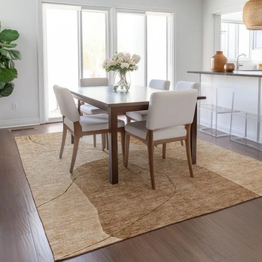 Orange Copper And Terra Cotta Abstract Washable Indoor Outdoor Area Rug Photo 9