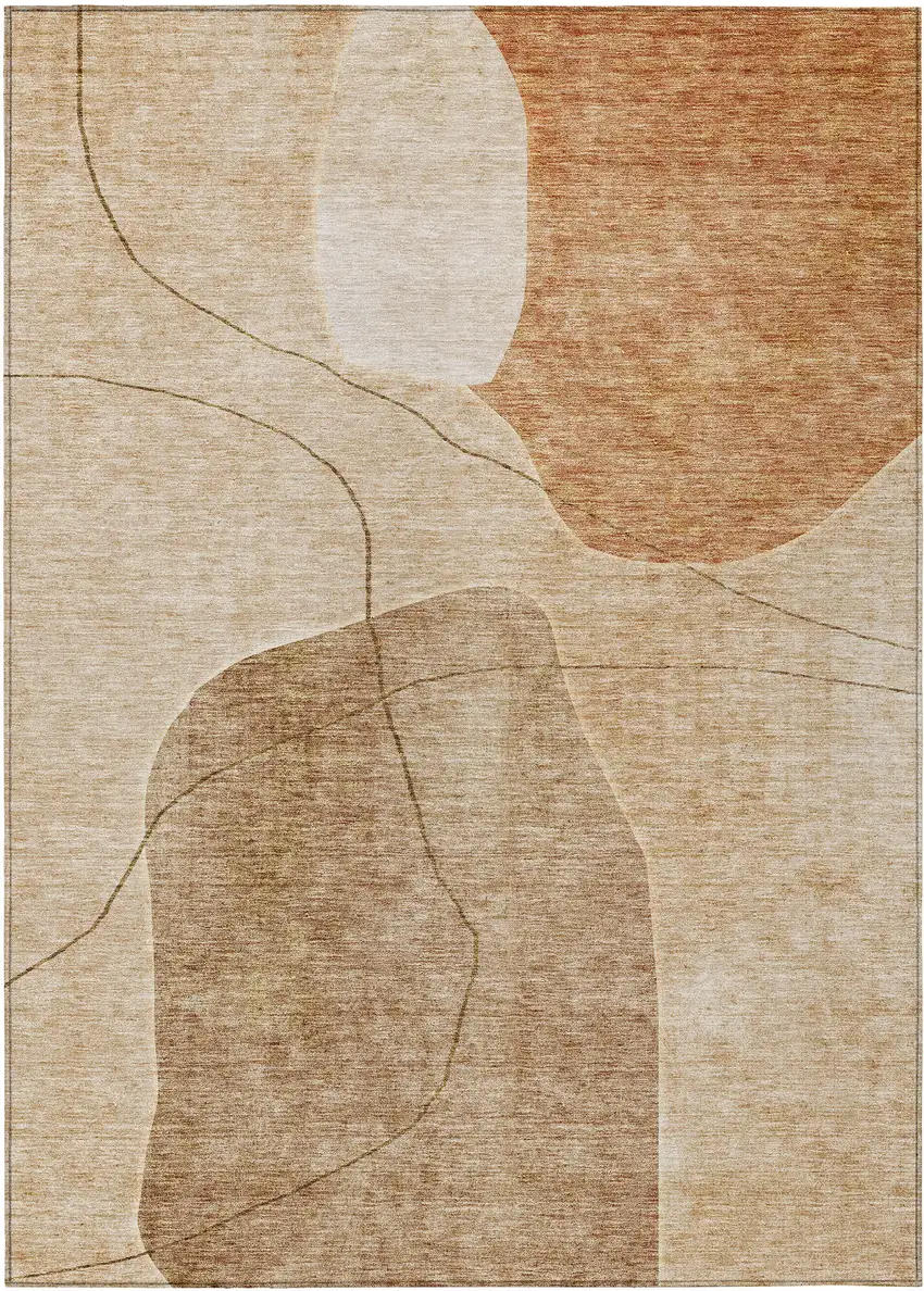 Orange Copper And Terra Cotta Abstract Washable Indoor Outdoor Area Rug Photo 2
