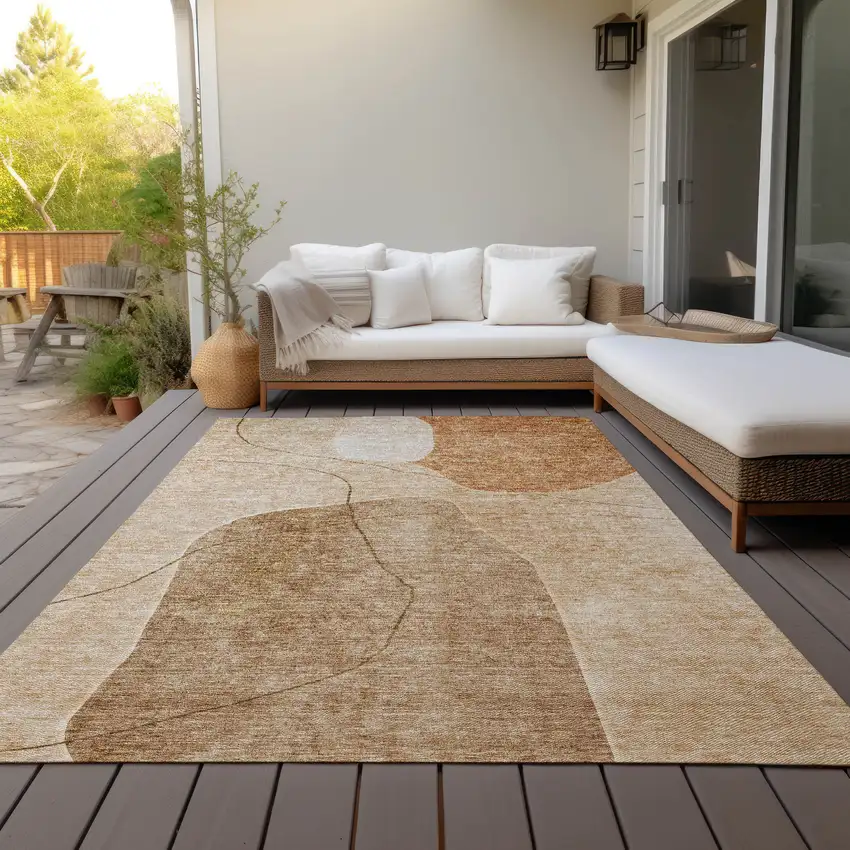 Orange Copper And Terra Cotta Abstract Washable Indoor Outdoor Area Rug Photo 8