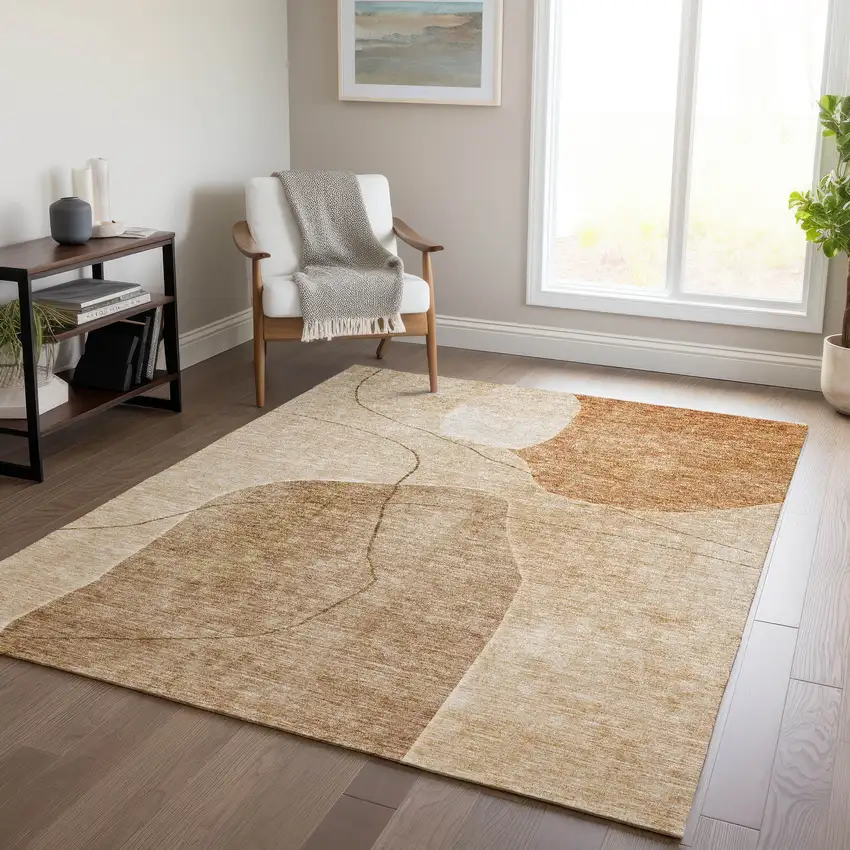 Orange Copper And Terra Cotta Abstract Washable Indoor Outdoor Area Rug Photo 9