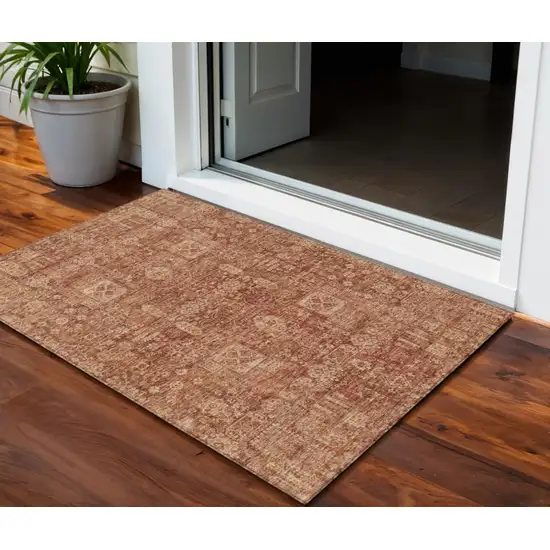 Orange Copper And Terra Cotta Oriental Washable Indoor Outdoor Area Rug Photo 1