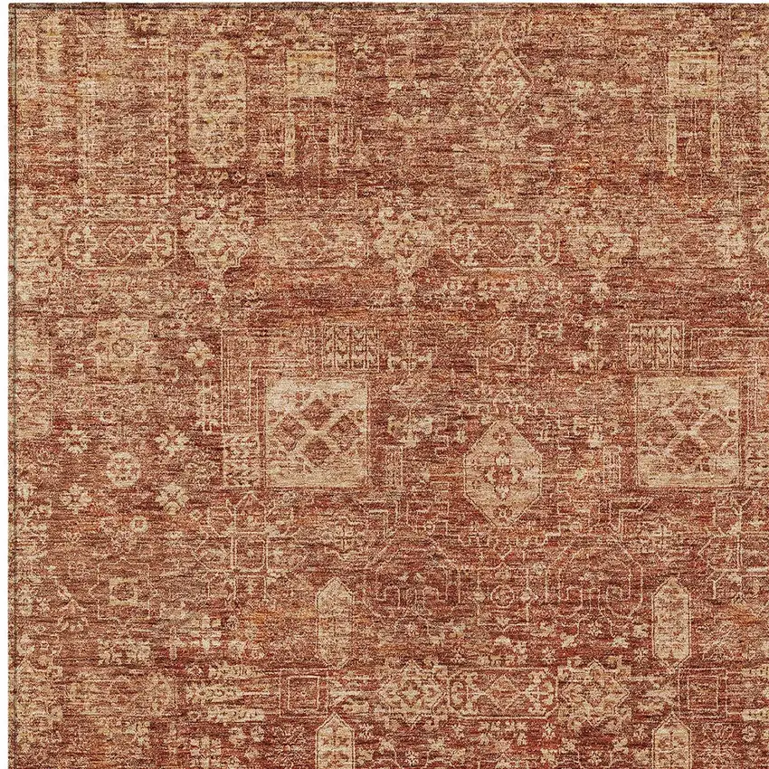 Orange Copper And Terra Cotta Oriental Washable Indoor Outdoor Area Rug Photo 6