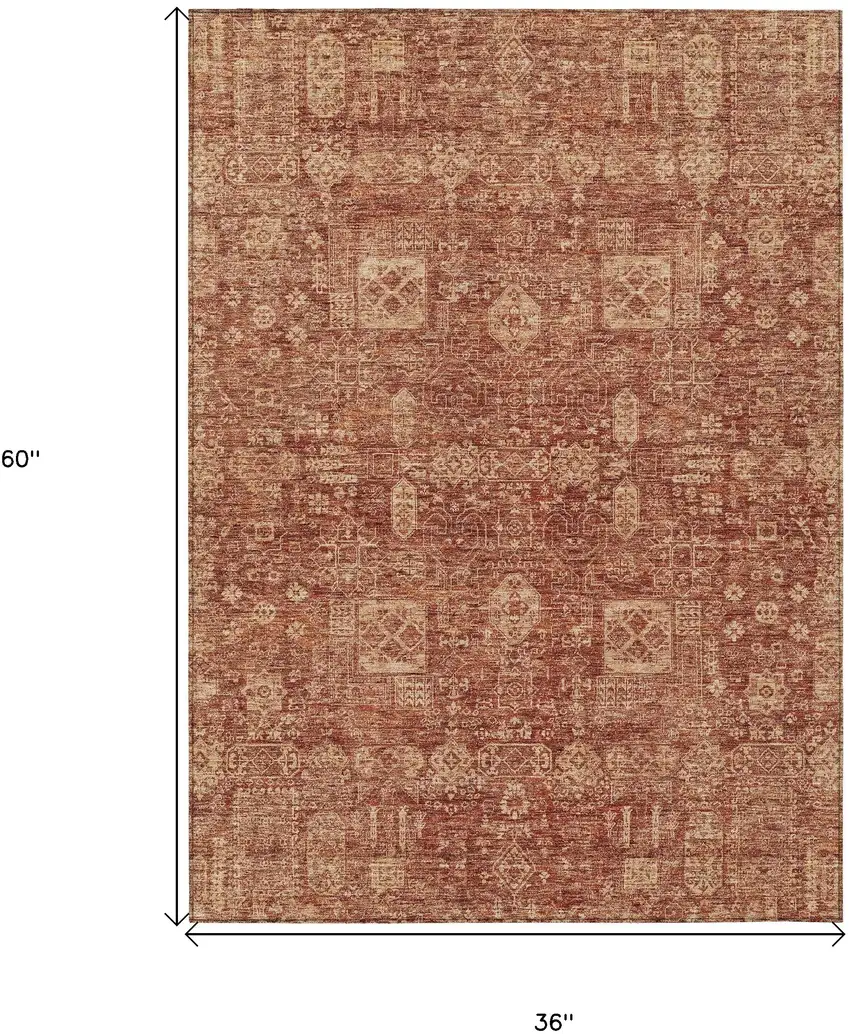 Orange Copper And Terra Cotta Oriental Washable Indoor Outdoor Area Rug Photo 3